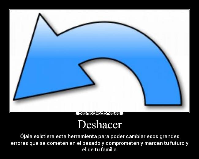 Deshacer - Ójala existiera esta herramienta para poder cambiar esos grandes
errores que se cometen en el pasado y comprometen y marcan tu futuro y
el de tu familia.