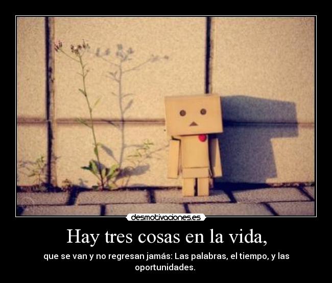 Hay tres cosas en la vida, - que se van y no regresan jamás: Las palabras, el tiempo, y las oportunidades.