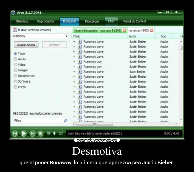 Desmotiva - que al poner Runaway  lo primero que aparezca sea Justin Bieber .