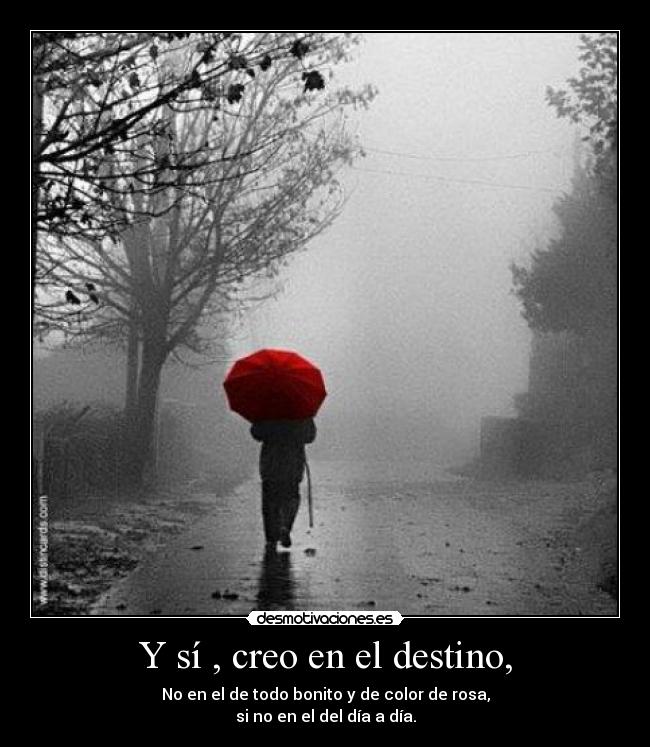 Y sí , creo en el destino, - No en el de todo bonito y de color de rosa,
si no en el del día a día.