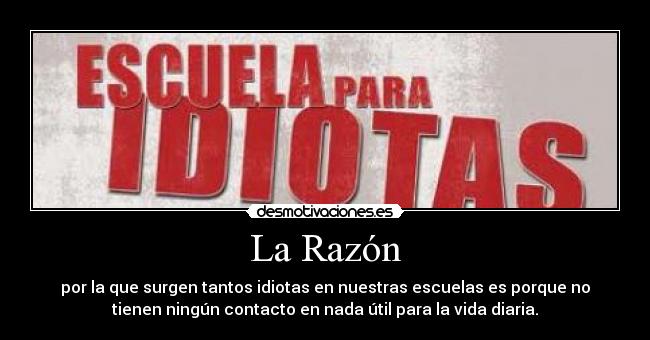 La Razón - por la que surgen tantos idiotas en nuestras escuelas es porque no
tienen ningún contacto en nada útil para la vida diaria.