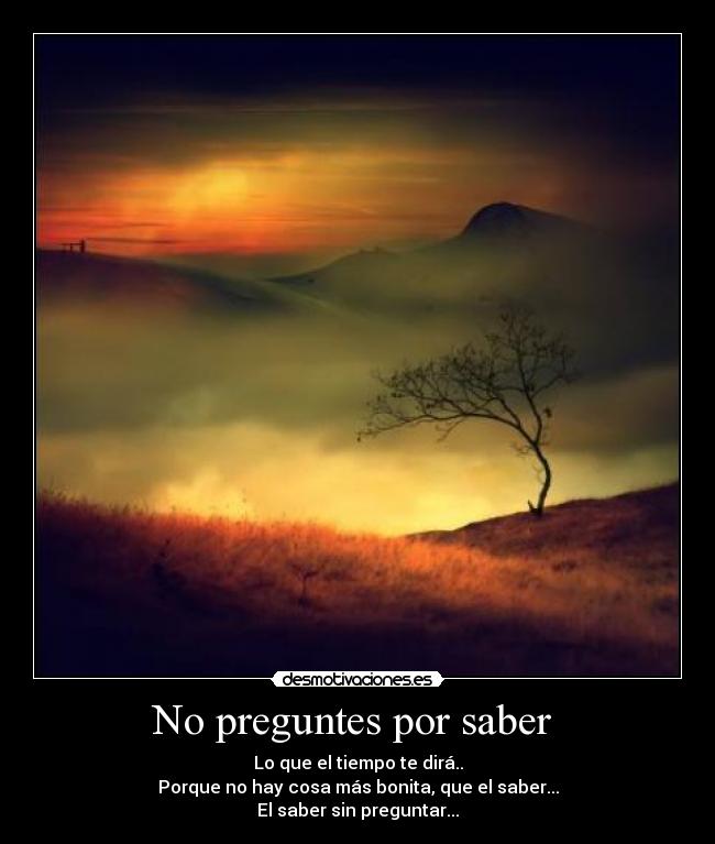 No preguntes por saber  - Lo que el tiempo te dirá..
Porque no hay cosa más bonita, que el saber...
El saber sin preguntar...