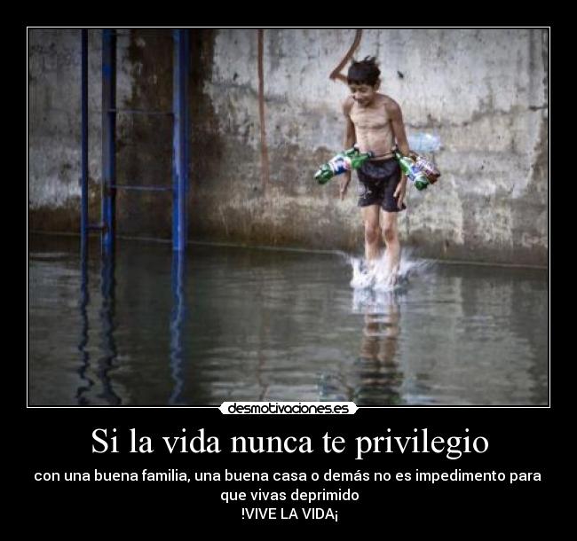 Si la vida nunca te privilegio - con una buena familia, una buena casa o demás no es impedimento para
que vivas deprimido
!VIVE LA VIDA¡