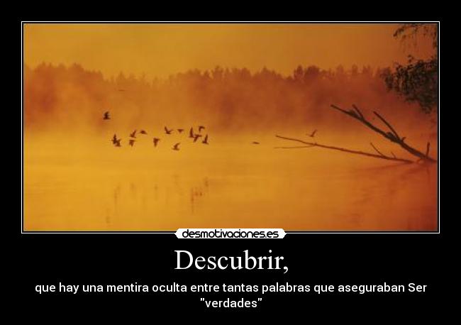 Descubrir, - que hay una mentira oculta entre tantas palabras que aseguraban Ser verdades
