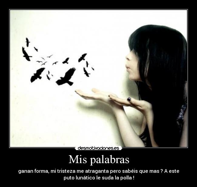 Mis palabras - ganan forma, mi tristeza me atraganta pero sabéis que mas ? A este
puto lunático le suda la polla !
