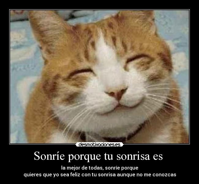 Sonríe porque tu sonrisa es  - la mejor de todas, sonríe porque
quieres que yo sea feliz con tu sonrisa aunque no me conozcas
