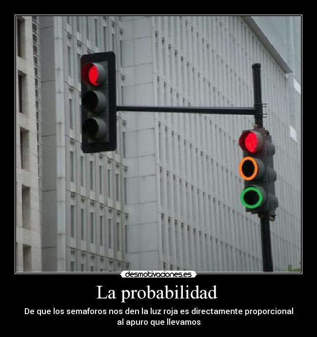 La probabilidad - De que los semaforos nos den la luz roja es directamente proporcional
al apuro que llevamos