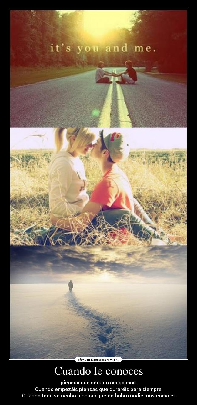 Cuando le conoces - piensas que será un amigo más.
Cuando empezáis piensas que duraréis para siempre.
Cuando todo se acaba piensas que no habrá nadie más como él.