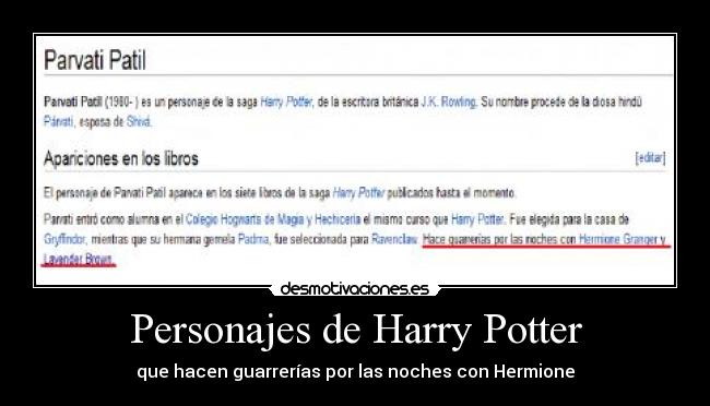 Personajes de Harry Potter - que hacen guarrerías por las noches con Hermione