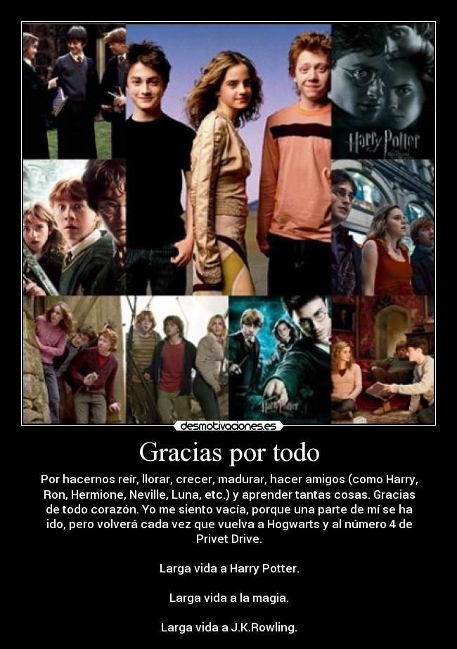 carteles harry potter hermione ron weasley gracias todo larga vida magia amigos desmotivaciones
