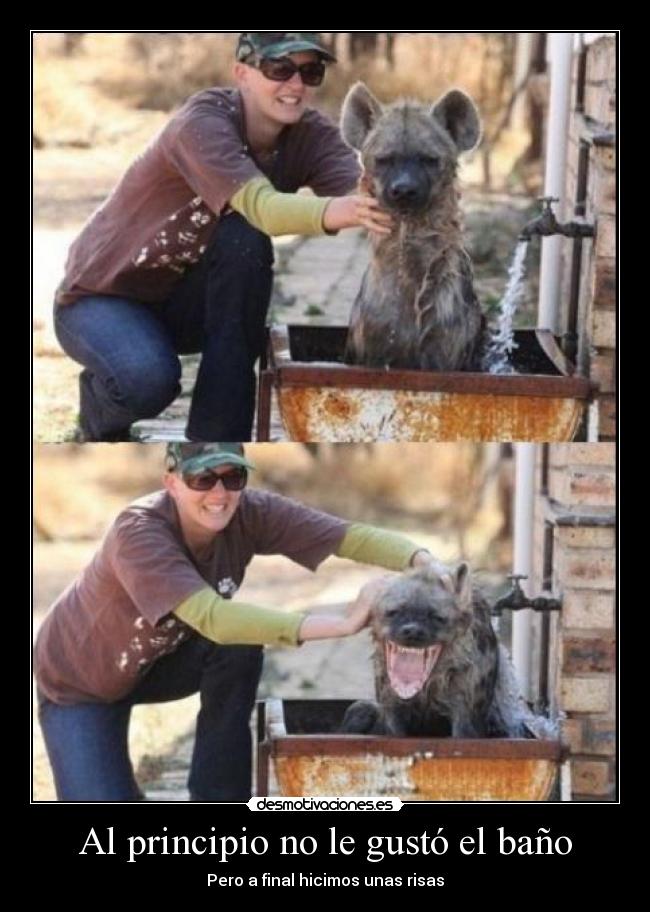 Al principio no le gustó el baño -