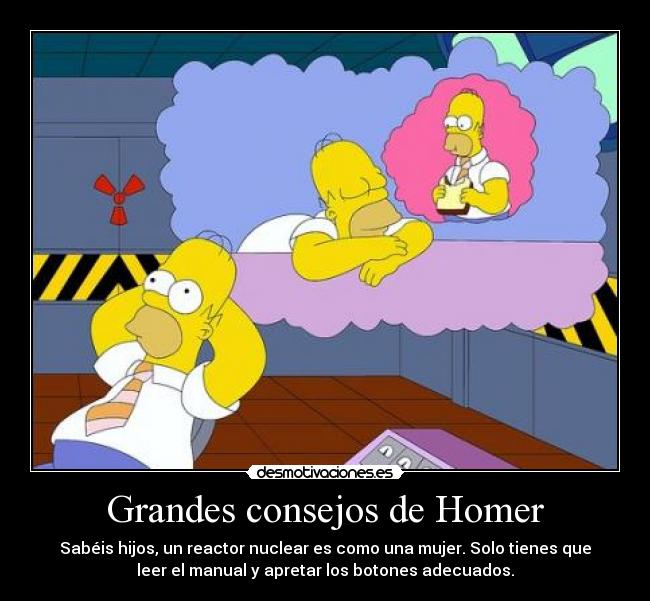 Grandes consejos de Homer - Sabéis hijos, un reactor nuclear es como una mujer. Solo tienes que
leer el manual y apretar los botones adecuados.