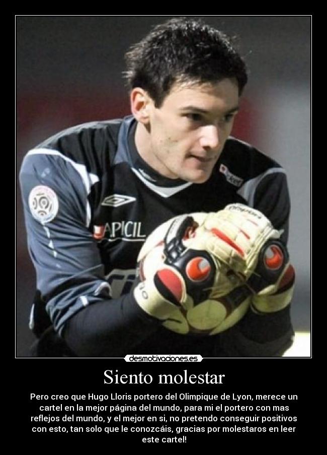 Siento molestar - Pero creo que Hugo Lloris portero del Olimpique de Lyon, merece un
cartel en la mejor página del mundo, para mi el portero con mas
reflejos del mundo, y el mejor en si, no pretendo conseguir positivos
con esto, tan solo que le conozcáis, gracias por molestaros en leer
este cartel!