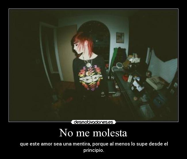 No me molesta - que este amor sea una mentira, porque al menos lo supe desde el principio.