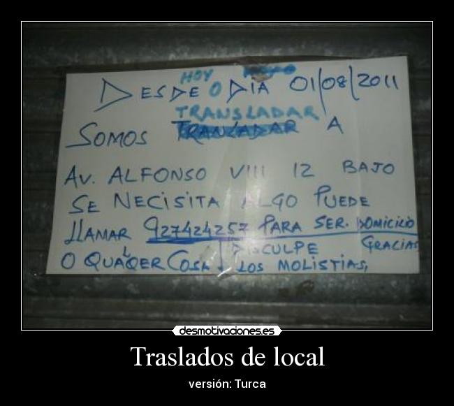 Traslados de local - versión: Turca