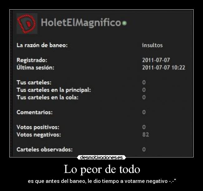 Lo peor de todo - es que antes del baneo, le dio tiempo a votarme negativo -.-