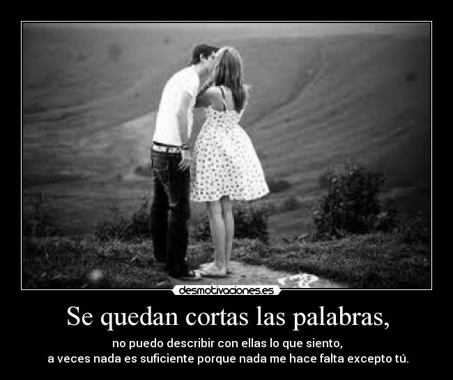Se quedan cortas las palabras, - no puedo describir con ellas lo que siento,
 a veces nada es suficiente porque nada me hace falta excepto tú.