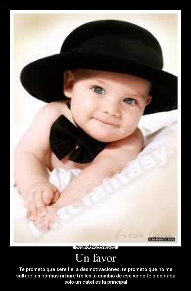 Un favor - Te prometo que sere fiel a desmotivaciones, te prometo que no me
saltare las normas ni hare trolles ,a cambio de eso yo no te pido nada
solo un catel es la principal