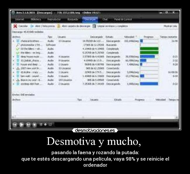 Desmotiva y mucho, - pasando la faena y rozando la putada:
que te estés descargando una película, vaya 98% y se reinicie el ordenador