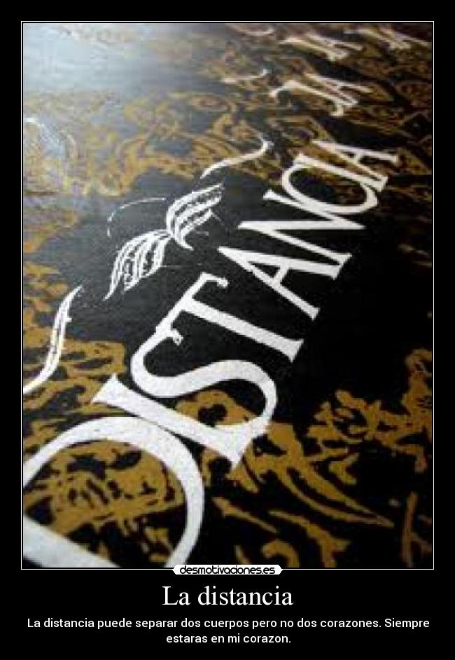 La distancia - La distancia puede separar dos cuerpos pero no dos corazones. Siempre
estaras en mi corazon.