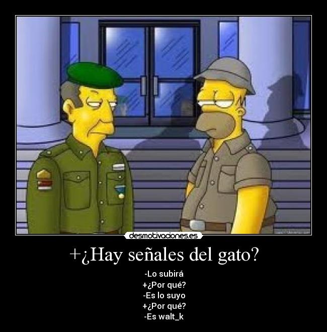 +¿Hay señales del gato? - -Lo subirá
+¿Por qué?
-Es lo suyo
+¿Por qué?
-Es walt_k