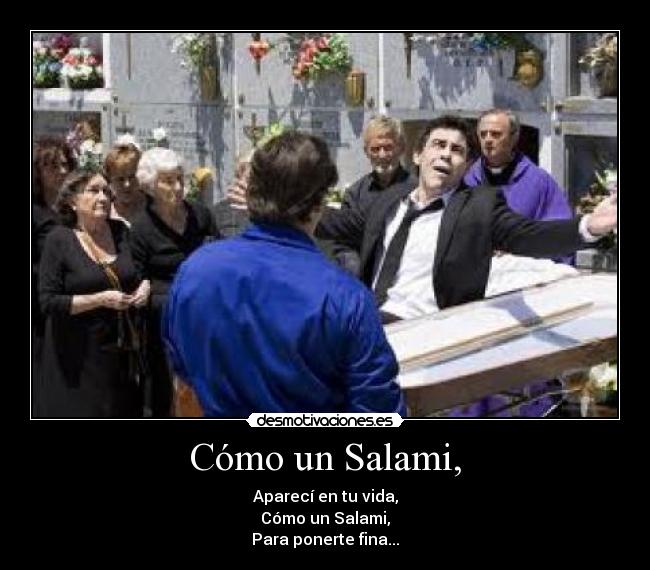 Cómo un Salami, - Aparecí en tu vida,
Cómo un Salami,
Para ponerte fina...