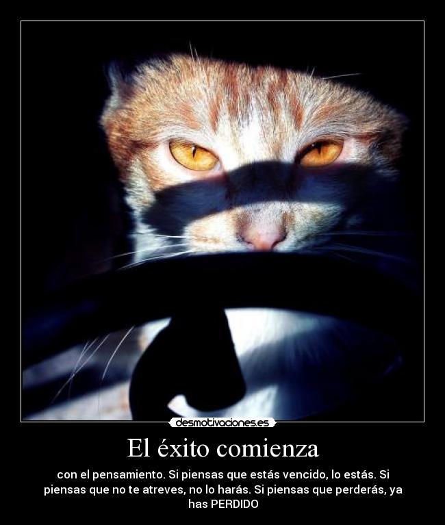 El éxito comienza - con el pensamiento. Si piensas que estás vencido, lo estás. Si
piensas que no te atreves, no lo harás. Si piensas que perderás, ya
has PERDIDO