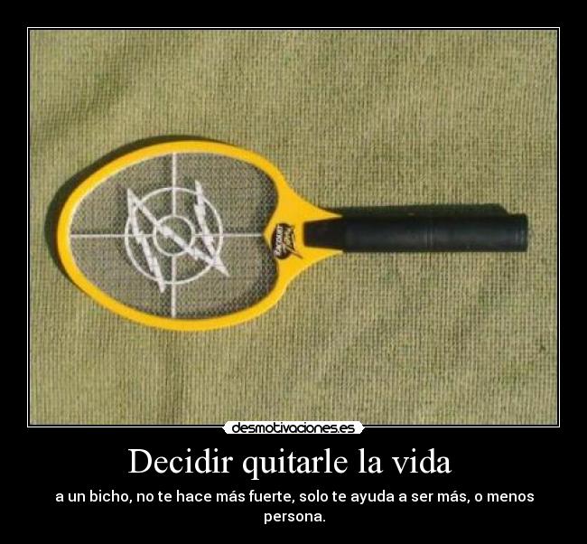 Decidir quitarle la vida - a un bicho, no te hace más fuerte, solo te ayuda a ser más, o menos persona.