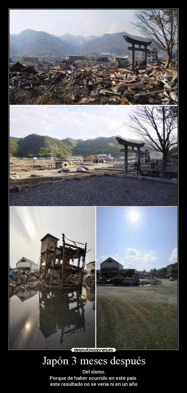 Japón 3 meses después - Del sismo.
Porque de haber ocurrido en este país
este resultado no se veria ni en un año
