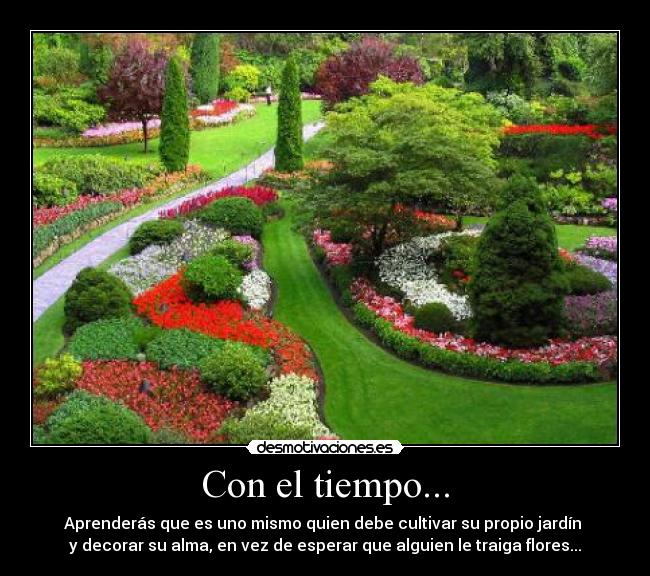 Con el tiempo... - Aprenderás que es uno mismo quien debe cultivar su propio jardín 
y decorar su alma, en vez de esperar que alguien le traiga flores...