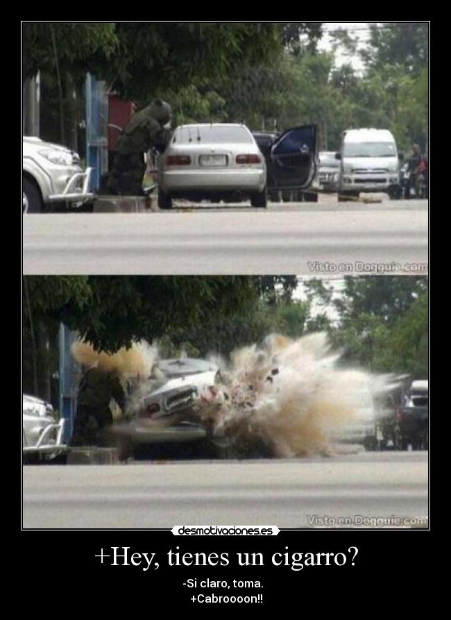 carteles coche cigarro bomba desmotivaciones