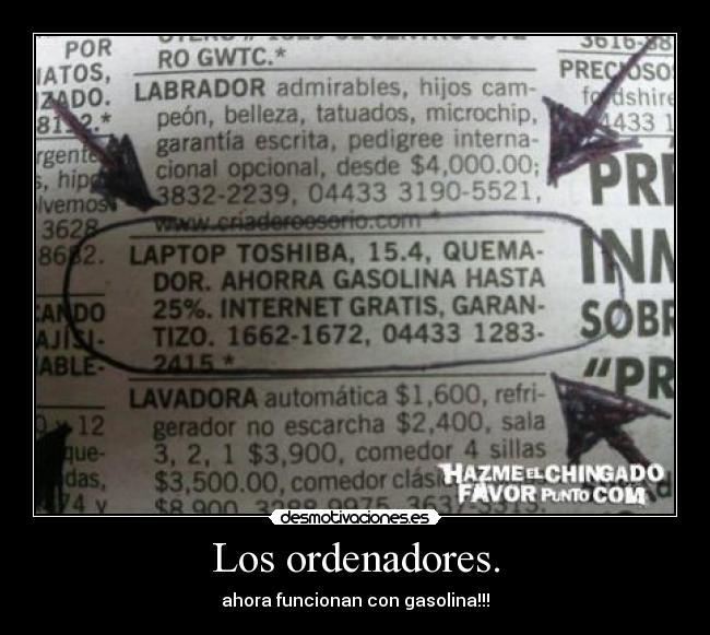 Los ordenadores. - ahora funcionan con gasolina!!!