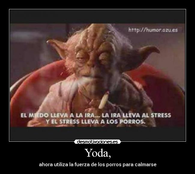 Yoda, - ahora utiliza la fuerza de los porros para calmarse