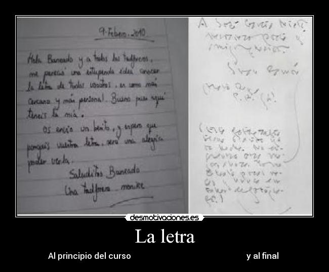 La letra - Al principio del curso                                                         y al final 