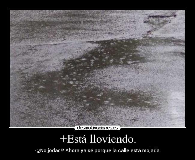 +Está lloviendo. - -¡¿No jodas!? Ahora ya sé porque la calle está mojada.