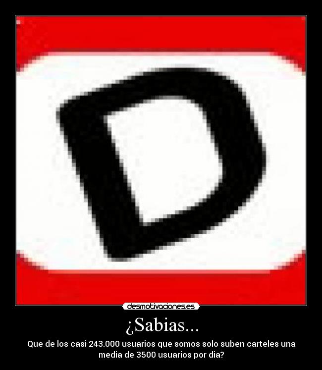 ¿Sabias... - Que de los casi 243.000 usuarios que somos solo suben carteles una
media de 3500 usuarios por dia?