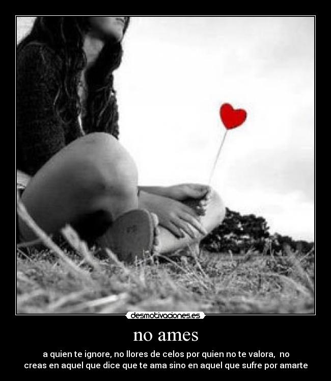 no ames - a quien te ignore, no llores de celos por quien no te valora,  no
creas en aquel que dice que te ama sino en aquel que sufre por amarte