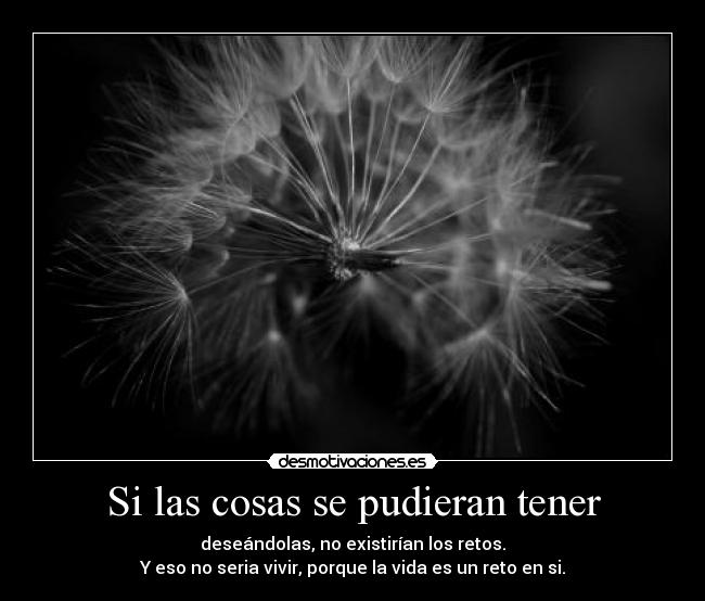 Si las cosas se pudieran tener - deseándolas, no existirían los retos.
Y eso no seria vivir, porque la vida es un reto en si.