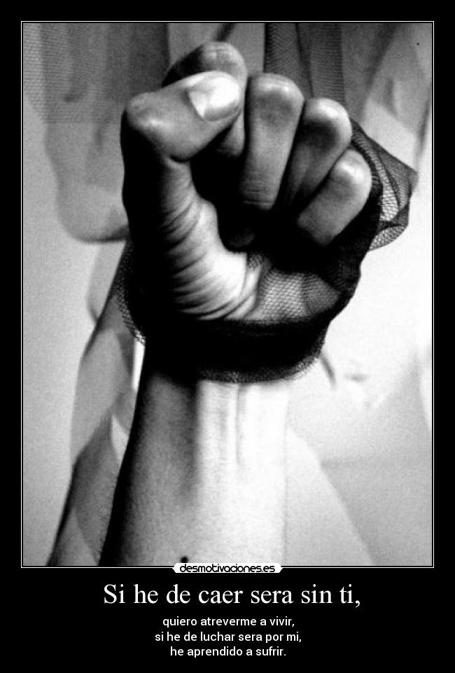 Si he de caer sera sin ti, - quiero atreverme a vivir,
si he de luchar sera por mi,
he aprendido a sufrir.