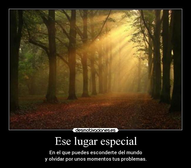 Ese lugar especial - En el que puedes esconderte del mundo
y olvidar por unos momentos tus problemas.