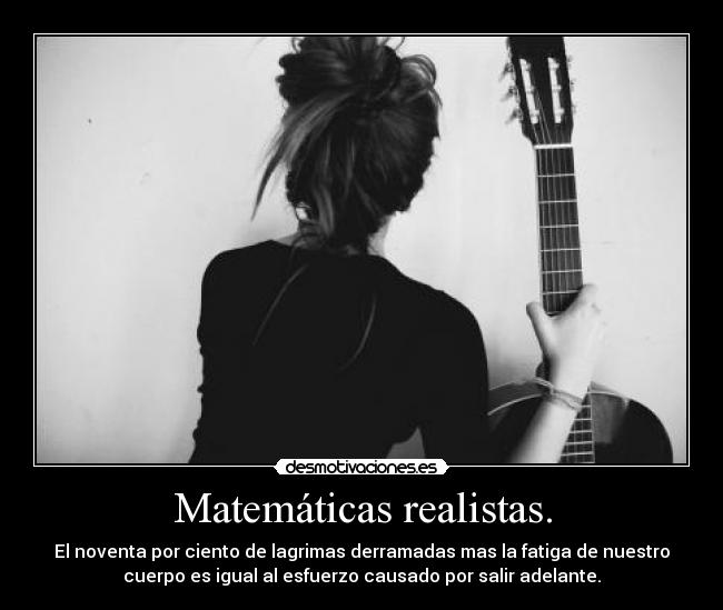 Matemáticas realistas. - El noventa por ciento de lagrimas derramadas mas la fatiga de nuestro
cuerpo es igual al esfuerzo causado por salir adelante.