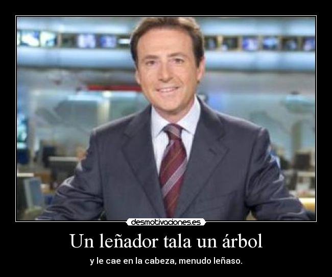 Un leñador tala un árbol - y le cae en la cabeza, menudo leñaso.