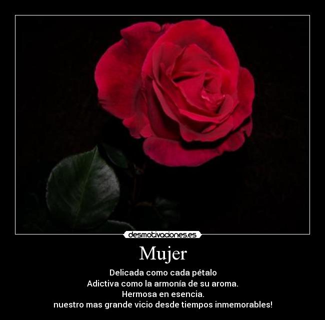 Mujer - Delicada como cada pétalo
Adictiva como la armonía de su aroma.
Hermosa en esencia.
nuestro mas grande vicio desde tiempos inmemorables!