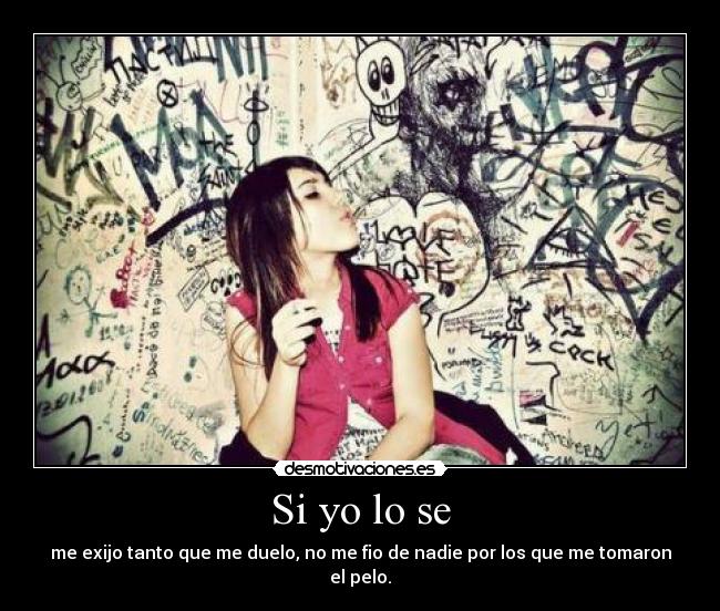 Si yo lo se - me exijo tanto que me duelo, no me fio de nadie por los que me tomaron el pelo.