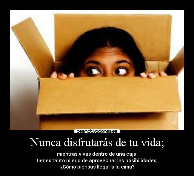 Nunca disfrutarás de tu vida; - mientras vivas dentro de una caja;
tienes tanto miedo de aprovechar las posibilidades;
¿Cómo piensas llegar a la cima?