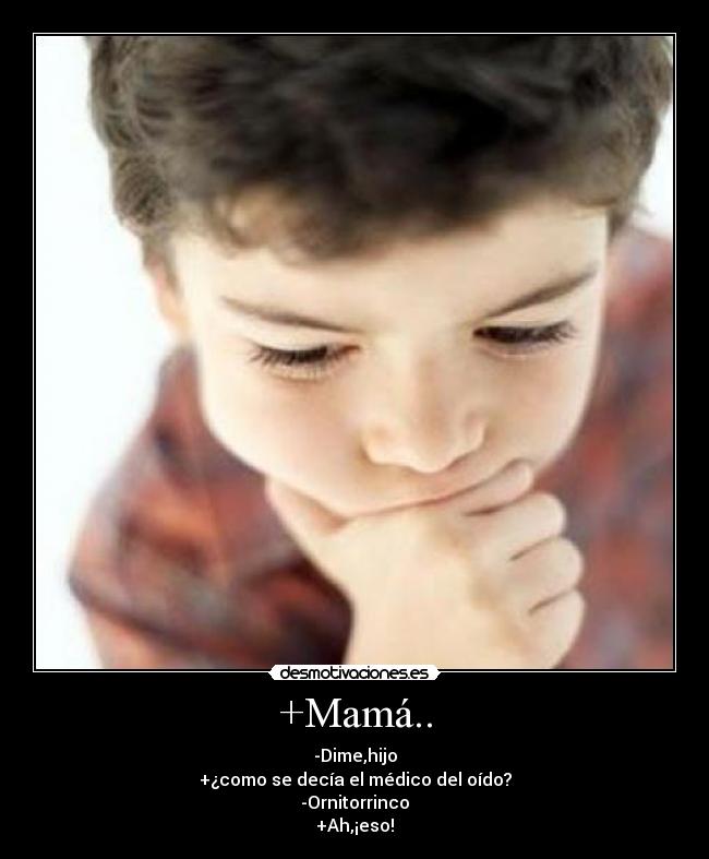 +Mamá.. - -Dime,hijo
+¿como se decía el médico del oído?
-Ornitorrinco
+Ah,¡eso!
