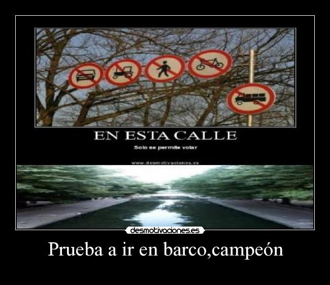 Prueba a ir en barco,campeón -