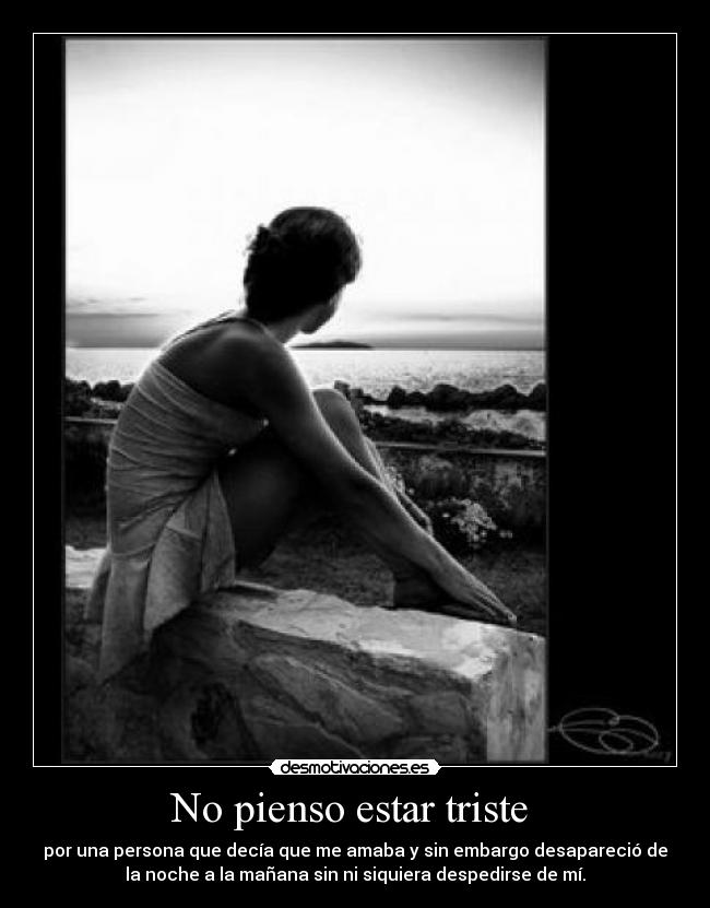 No pienso estar triste - por una persona que decía que me amaba y sin embargo desapareció de
la noche a la mañana sin ni siquiera despedirse de mí.