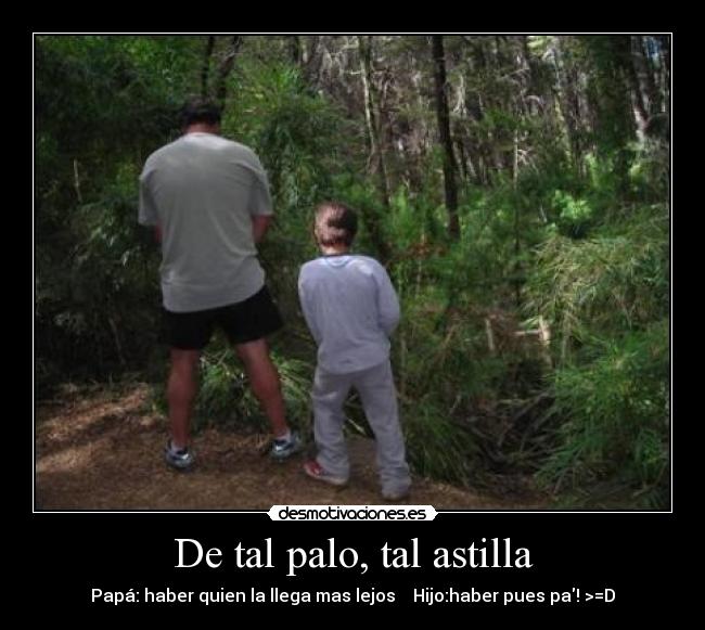 De tal palo, tal astilla - Papá: haber quien la llega mas lejos    Hijo:haber pues pa! >=D