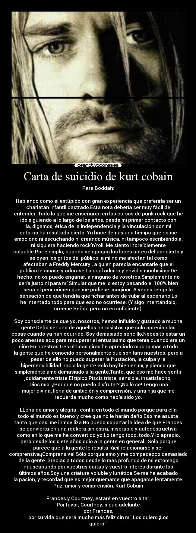 Carta de suicidio de kurt cobain